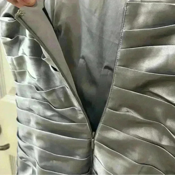 Adrianna Papell Gray Ruched 10 Formal One Sleeve Dress Sequin Mother of Bride - Picture 7 of 10